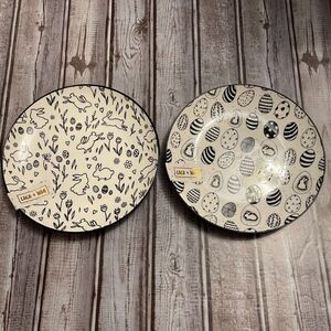 Coco & Lola Black White Easter Bunny Egg 8 inch Salad Dessert Lunch Dishes NWT